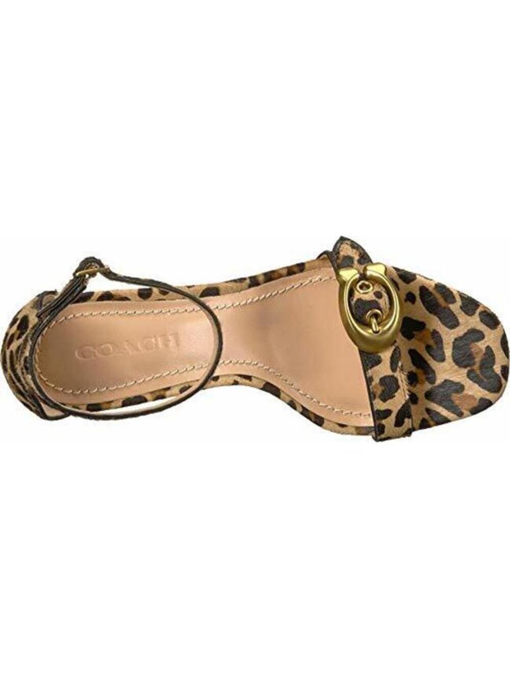 NWD Coach Natural Calf Hair Leopard Print Maya Sandal Signature Buckle 3.25" H 7 - Picture 6 of 7